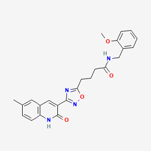 molecular formula C24H24N4O4 B7715399 4-(3-(2-hydroxy-6-methylquinolin-3-yl)-1,2,4-oxadiazol-5-yl)-N-(2-methoxybenzyl)butanamide 