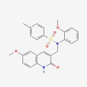 molecular formula C25H24N2O5S B7715443 N-((2-hydroxy-6-methoxyquinolin-3-yl)methyl)-N-(2-methoxyphenyl)-4-methylbenzenesulfonamide 