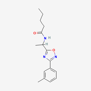 molecular formula C16H21N3O2 B7715530 N-(1-(3-(m-tolyl)-1,2,4-oxadiazol-5-yl)ethyl)pentanamide 