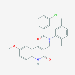 molecular formula C26H23ClN2O3 B7715536 3-chloro-N-(2,5-dimethylphenyl)-N-((2-hydroxy-6-methoxyquinolin-3-yl)methyl)benzamide 