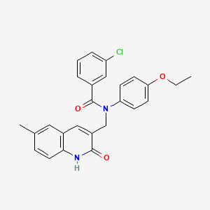 molecular formula C26H23ClN2O3 B7715550 3-chloro-N-(4-ethoxyphenyl)-N-((2-hydroxy-6-methylquinolin-3-yl)methyl)benzamide 