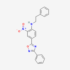 molecular formula C22H18N4O3 B7715581 2-nitro-N-phenethyl-4-(3-phenyl-1,2,4-oxadiazol-5-yl)aniline 