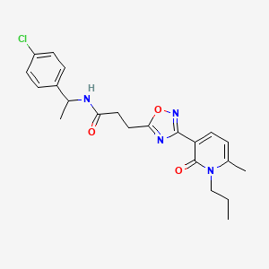 molecular formula C22H25ClN4O3 B7715610 N-(1-(4-chlorophenyl)ethyl)-3-(3-(6-methyl-2-oxo-1-propyl-1,2-dihydropyridin-3-yl)-1,2,4-oxadiazol-5-yl)propanamide 