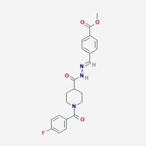 molecular formula C22H22FN3O4 B7715647 (E)-methyl 4-((2-(1-(4-fluorobenzoyl)piperidine-4-carbonyl)hydrazono)methyl)benzoate 