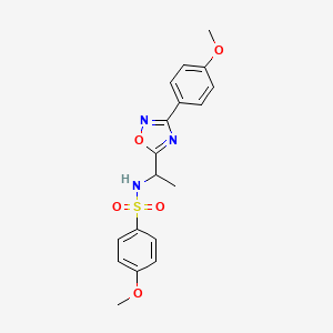 molecular formula C18H19N3O5S B7715757 4-methoxy-N-(1-(3-(4-methoxyphenyl)-1,2,4-oxadiazol-5-yl)ethyl)benzenesulfonamide 