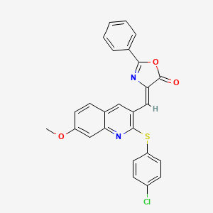 molecular formula C26H17ClN2O3S B7715832 (Z)-4-((2-((4-chlorophenyl)thio)-7-methoxyquinolin-3-yl)methylene)-2-phenyloxazol-5(4H)-one 