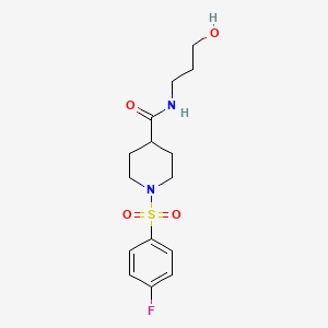 molecular formula C15H21FN2O4S B7715912 1-((4-fluorophenyl)sulfonyl)-N-(3-hydroxypropyl)piperidine-4-carboxamide 