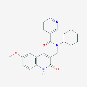 molecular formula C23H25N3O3 B7715915 N-cyclohexyl-N-((2-hydroxy-6-methoxyquinolin-3-yl)methyl)nicotinamide 