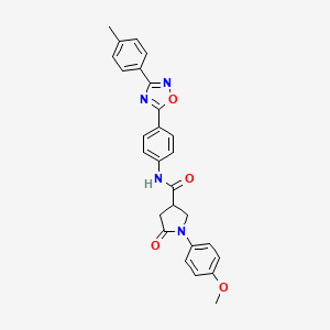 molecular formula C27H24N4O4 B7715959 1-(4-methoxyphenyl)-5-oxo-N-(4-(3-(p-tolyl)-1,2,4-oxadiazol-5-yl)phenyl)pyrrolidine-3-carboxamide 