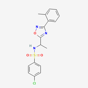 molecular formula C17H16ClN3O3S B7715967 4-chloro-N-(1-(3-(o-tolyl)-1,2,4-oxadiazol-5-yl)ethyl)benzenesulfonamide 