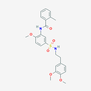 molecular formula C25H28N2O6S B7715989 N-(5-(N-(3,4-dimethoxyphenethyl)sulfamoyl)-2-methoxyphenyl)-2-methylbenzamide 