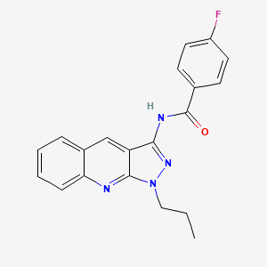molecular formula C20H17FN4O B7716029 4-fluoro-N-(1-propyl-1H-pyrazolo[3,4-b]quinolin-3-yl)benzamide 