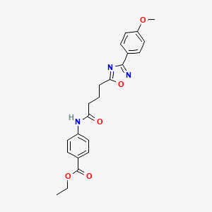 molecular formula C22H23N3O5 B7716040 ethyl 4-(4-(3-(4-methoxyphenyl)-1,2,4-oxadiazol-5-yl)butanamido)benzoate 