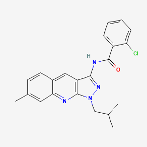molecular formula C22H21ClN4O B7716087 2-chloro-N-(1-isobutyl-7-methyl-1H-pyrazolo[3,4-b]quinolin-3-yl)benzamide 