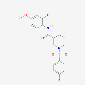 molecular formula C20H23FN2O5S B7716122 N-(2,4-dimethoxyphenyl)-1-((4-fluorophenyl)sulfonyl)piperidine-3-carboxamide 