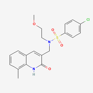 molecular formula C20H21ClN2O4S B7716189 4-chloro-N-((2-hydroxy-8-methylquinolin-3-yl)methyl)-N-(2-methoxyethyl)benzenesulfonamide 