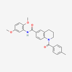 molecular formula C26H26N2O4 B7716333 N-(4-chlorophenyl)-1-(4-methylbenzoyl)-1,2,3,4-tetrahydroquinoline-6-carboxamide 