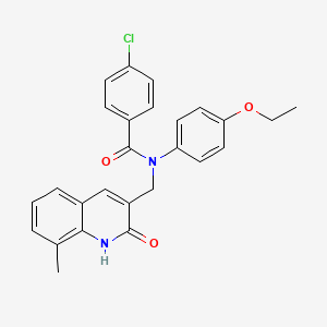 molecular formula C26H23ClN2O3 B7716364 4-chloro-N-(4-ethoxyphenyl)-N-((2-hydroxy-8-methylquinolin-3-yl)methyl)benzamide 