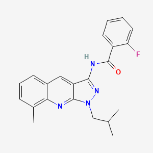 molecular formula C22H21FN4O B7716378 2-fluoro-N-(1-isobutyl-8-methyl-1H-pyrazolo[3,4-b]quinolin-3-yl)benzamide 