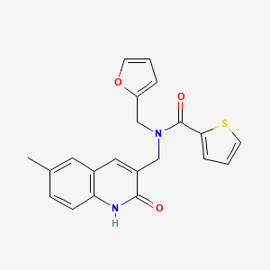 molecular formula C21H18N2O3S B7716439 N-(furan-2-ylmethyl)-N-((2-hydroxy-6-methylquinolin-3-yl)methyl)thiophene-2-carboxamide 
