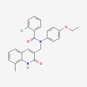 molecular formula C26H23ClN2O3 B7716580 2-chloro-N-(4-ethoxyphenyl)-N-((2-hydroxy-8-methylquinolin-3-yl)methyl)benzamide 