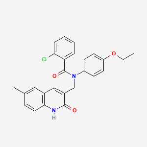 molecular formula C26H23ClN2O3 B7716707 2-chloro-N-(4-ethoxyphenyl)-N-((2-hydroxy-6-methylquinolin-3-yl)methyl)benzamide 