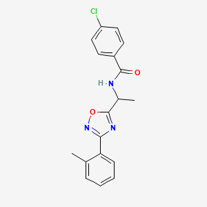molecular formula C18H16ClN3O2 B7716729 4-chloro-N-(1-(3-(o-tolyl)-1,2,4-oxadiazol-5-yl)ethyl)benzamide 