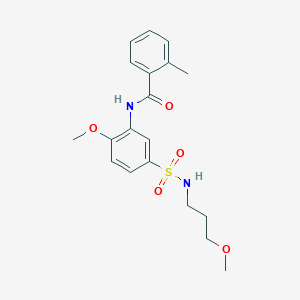 molecular formula C19H24N2O5S B7716742 N-(2-methoxy-5-(N-(3-methoxypropyl)sulfamoyl)phenyl)-2-methylbenzamide 