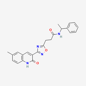 molecular formula C23H22N4O3 B7716768 3-(3-(2-hydroxy-6-methylquinolin-3-yl)-1,2,4-oxadiazol-5-yl)-N-(1-phenylethyl)propanamide 