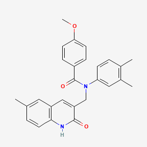molecular formula C27H26N2O3 B7716821 N-(3,4-dimethylphenyl)-N-((2-hydroxy-6-methylquinolin-3-yl)methyl)-4-methoxybenzamide 