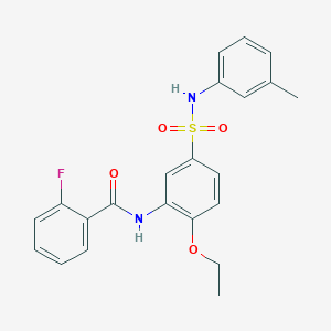 molecular formula C22H21FN2O4S B7716847 N-(2-ethoxy-5-(N-(m-tolyl)sulfamoyl)phenyl)-2-fluorobenzamide 
