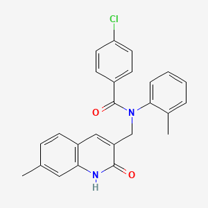 molecular formula C25H21ClN2O2 B7716902 4-chloro-N-((2-hydroxy-7-methylquinolin-3-yl)methyl)-N-(o-tolyl)benzamide 