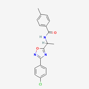 molecular formula C18H16ClN3O2 B7717009 N-(1-(3-(4-chlorophenyl)-1,2,4-oxadiazol-5-yl)ethyl)-4-methylbenzamide 