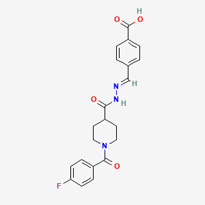 molecular formula C21H20FN3O4 B7717024 (E)-4-((2-(1-(4-fluorobenzoyl)piperidine-4-carbonyl)hydrazono)methyl)benzoic acid 