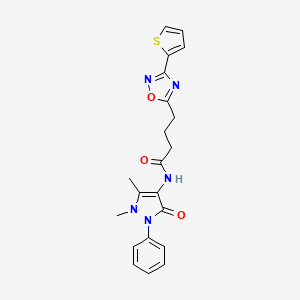 molecular formula C21H21N5O3S B7717164 N-(1,5-dimethyl-3-oxo-2-phenyl-2,3-dihydro-1H-pyrazol-4-yl)-4-(3-(thiophen-2-yl)-1,2,4-oxadiazol-5-yl)butanamide 