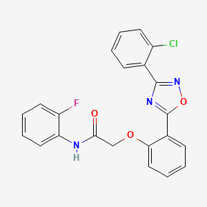 molecular formula C22H15ClFN3O3 B7717178 2-(2-(3-(2-chlorophenyl)-1,2,4-oxadiazol-5-yl)phenoxy)-N-(2-fluorophenyl)acetamide 