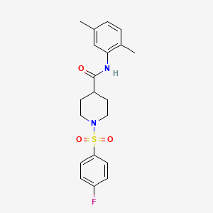 molecular formula C20H23FN2O3S B7717201 N-[2-chloro-5-(trifluoromethyl)phenyl]-1-(4-fluorobenzenesulfonyl)piperidine-4-carboxamide 