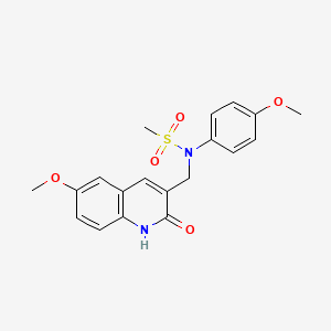 molecular formula C19H20N2O5S B7717247 N-((2-hydroxy-6-methoxyquinolin-3-yl)methyl)-N-(4-methoxyphenyl)methanesulfonamide 