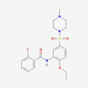 molecular formula C20H24FN3O4S B7717373 N-(2-ethoxy-5-((4-methylpiperazin-1-yl)sulfonyl)phenyl)-2-fluorobenzamide 