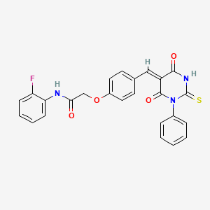 (Z)-2-(4-((4,6-dioxo-1-phenyl-2-thioxotetrahydropyrimidin-5(2H)-ylidene)methyl)phenoxy)-N-(2-fluorophenyl)acetamide