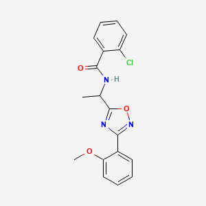 molecular formula C18H16ClN3O3 B7717463 2-chloro-N-(1-(3-(2-methoxyphenyl)-1,2,4-oxadiazol-5-yl)ethyl)benzamide 