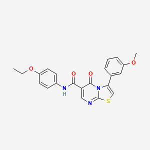 molecular formula C22H19N3O4S B7717573 3-(2-chlorophenyl)-N-(2-fluorophenyl)-5-oxo-5H-[1,3]thiazolo[3,2-a]pyrimidine-6-carboxamide 