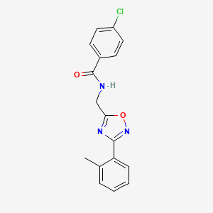 molecular formula C17H14ClN3O2 B7717594 4-chloro-N-((3-(o-tolyl)-1,2,4-oxadiazol-5-yl)methyl)benzamide 