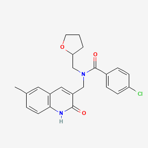 molecular formula C23H23ClN2O3 B7717617 4-chloro-N-((2-hydroxy-6-methylquinolin-3-yl)methyl)-N-((tetrahydrofuran-2-yl)methyl)benzamide 