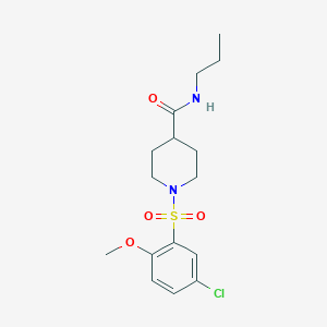 molecular formula C16H23ClN2O4S B7717655 1-(5-chloro-2-methoxybenzenesulfonyl)-N-cyclopropylpiperidine-4-carboxamide 