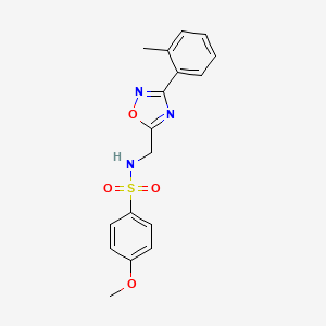 molecular formula C17H17N3O4S B7717666 4-methoxy-N-((3-(o-tolyl)-1,2,4-oxadiazol-5-yl)methyl)benzenesulfonamide 