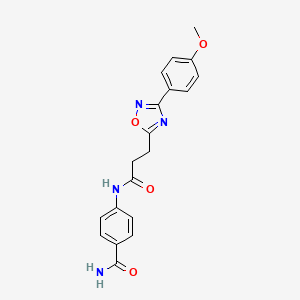 molecular formula C19H18N4O4 B7717672 4-(3-(3-(4-methoxyphenyl)-1,2,4-oxadiazol-5-yl)propanamido)benzamide 