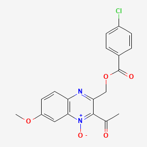 molecular formula C19H15ClN2O5 B7717738 2-acetyl-3-(((4-chlorobenzoyl)oxy)methyl)-7-methoxyquinoxaline 1-oxide 