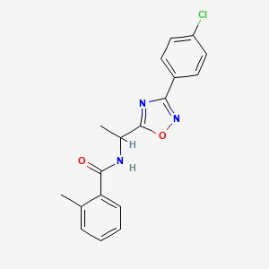 molecular formula C18H16ClN3O2 B7717775 N-(1-(3-(4-chlorophenyl)-1,2,4-oxadiazol-5-yl)ethyl)-2-methylbenzamide 
