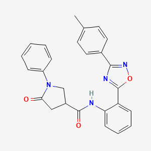 molecular formula C26H22N4O3 B7717779 5-oxo-1-phenyl-N-(2-(3-(p-tolyl)-1,2,4-oxadiazol-5-yl)phenyl)pyrrolidine-3-carboxamide 